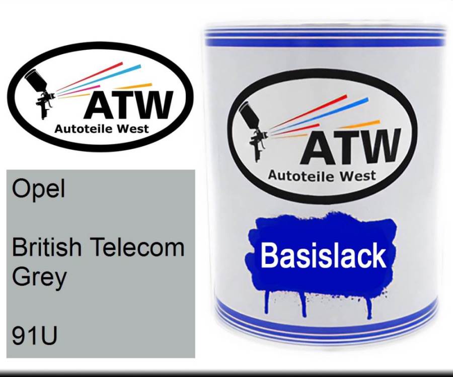 Opel, British Telecom Grey, 91U: 1L Lackdose, von ATW Autoteile West.